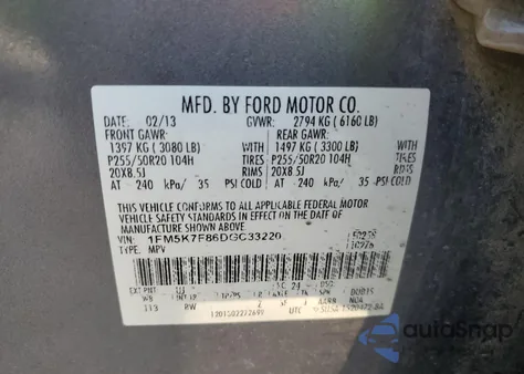 2013 Ford Explorer Limited из США, поврежденный, VIN 1FM5K7F86DGC33220